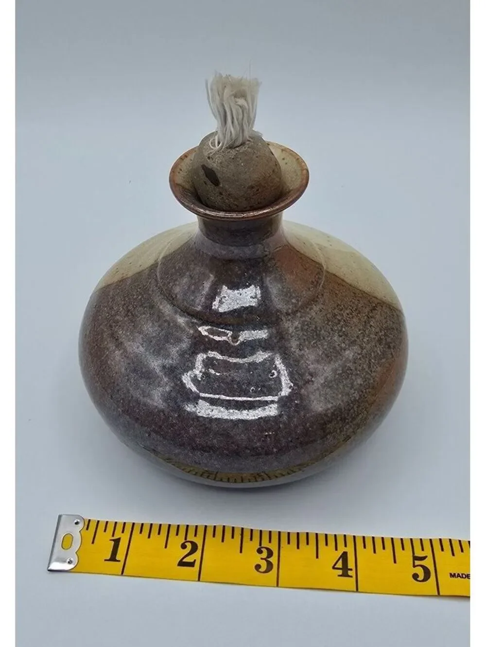 Vintage Hanselmann Pottery Stoneware Oil Lamp Signed